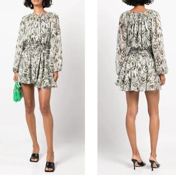 Misa Los Angeles Mercy Mini Dress Sz XS Olive Green Ikat $390 NWT Fairy - Picture 13 of 13